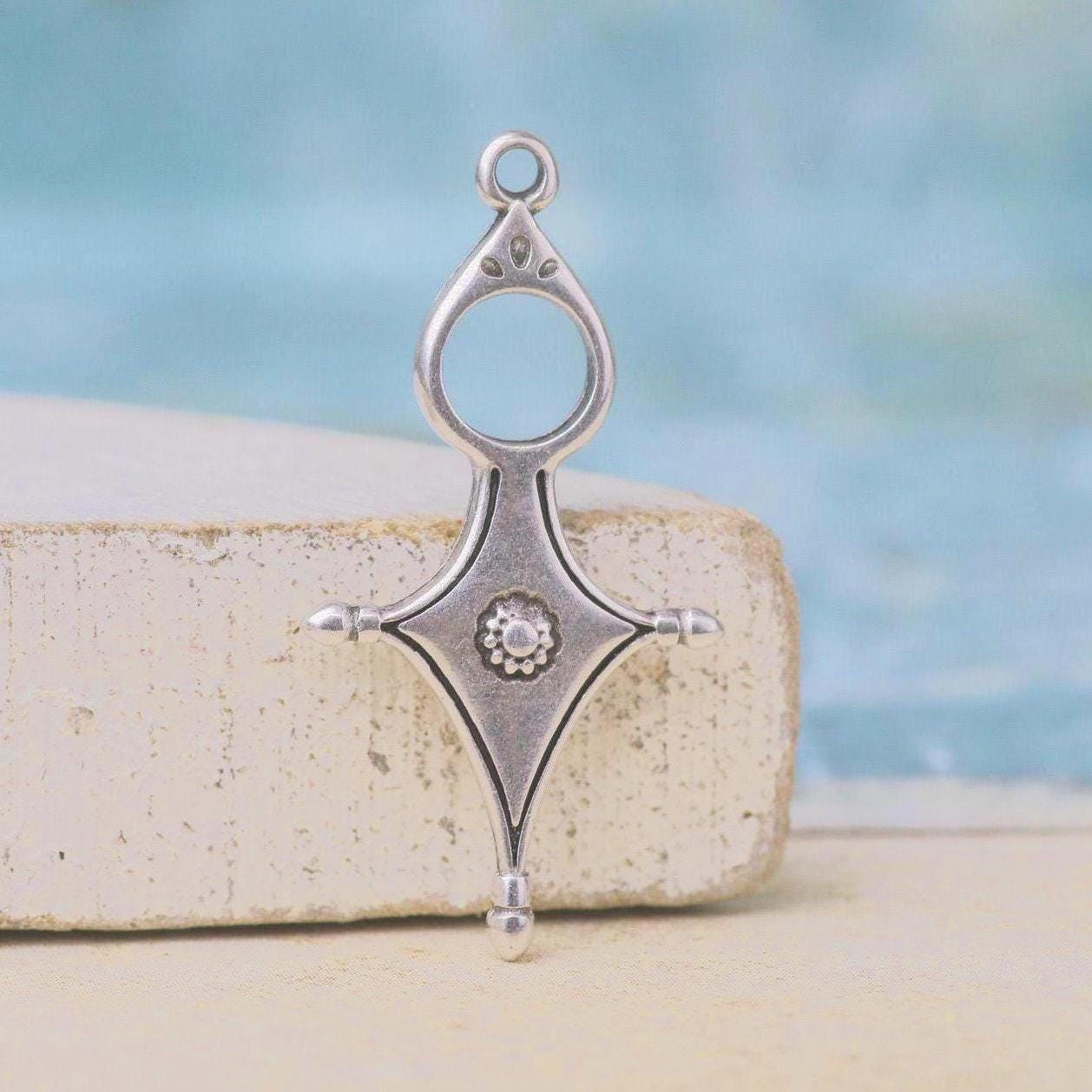 Tuareg Cross Pendant 27mm- Silver ethnic pendant - Cross Charm -Qty 1