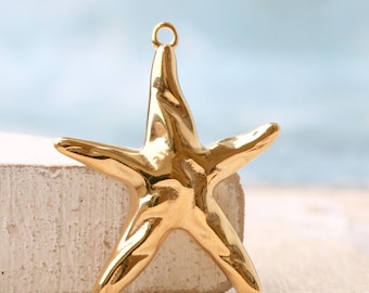 Gold starfish Pendant - 35mm - Jewelry making supplies -Qty 1
