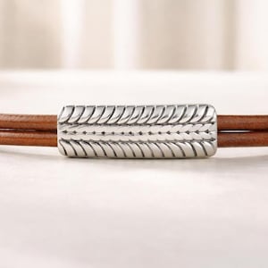 Cordon coulissant en cuir plaqué argent sterling - 10 x 5 mm Bracelet bohème
