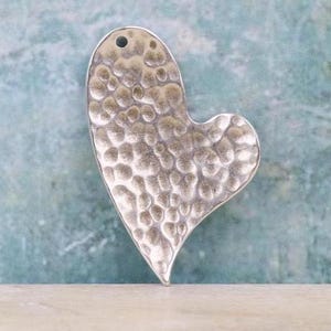 40mm-Hammered Heart Pendant-Dangle Heart Charms-Jewelry Making Supplies-Sterling Silver Plated-Qty 1