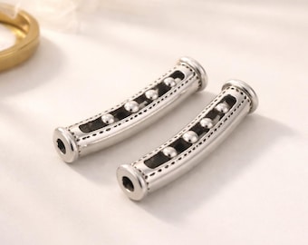 Silver Antique Tube slider for cord up to 4mm-Jewelry making supplies-Qty 1
