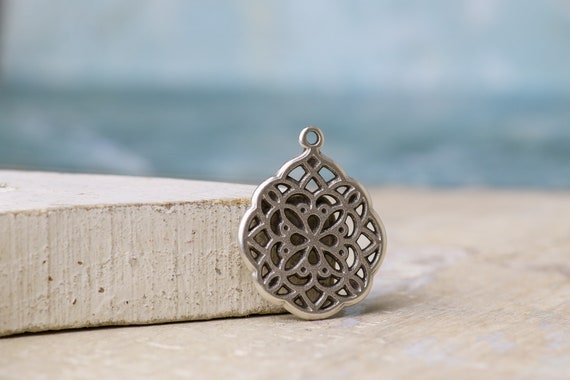 Drop Filigree Pendant, Earring Components-sterling Silver Plated