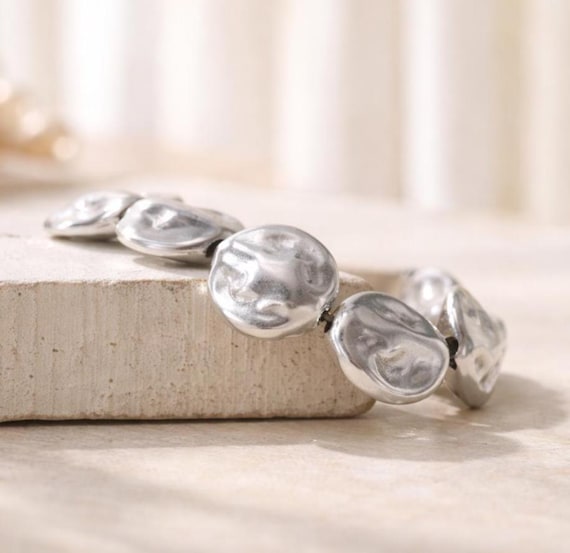 Sterling Silver Plated Wavy Disc Beads, 15mm Cornflake Spacers, Set of 4