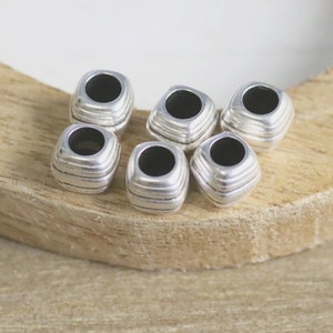 Ethnic Tribal Square Spacer beads for up to 4mm round leather cord - Antique Silver - Leather cord findings - Qty 8
