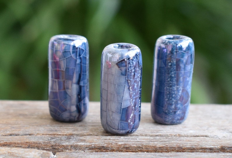 2 pcs-Ceramic Slider bead for 4mm Round Cord 21mm Enamel Beads Qty 2 Metallic Ceramic Tube Beads