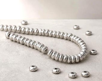 25 Antique Silver Plated Tube Beads, 4mm Metal Rondelle Spacer Beads