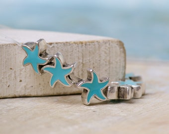 Turquoise Starfish bead with 1.5 hole-Silver antique-Jewelry making supplies