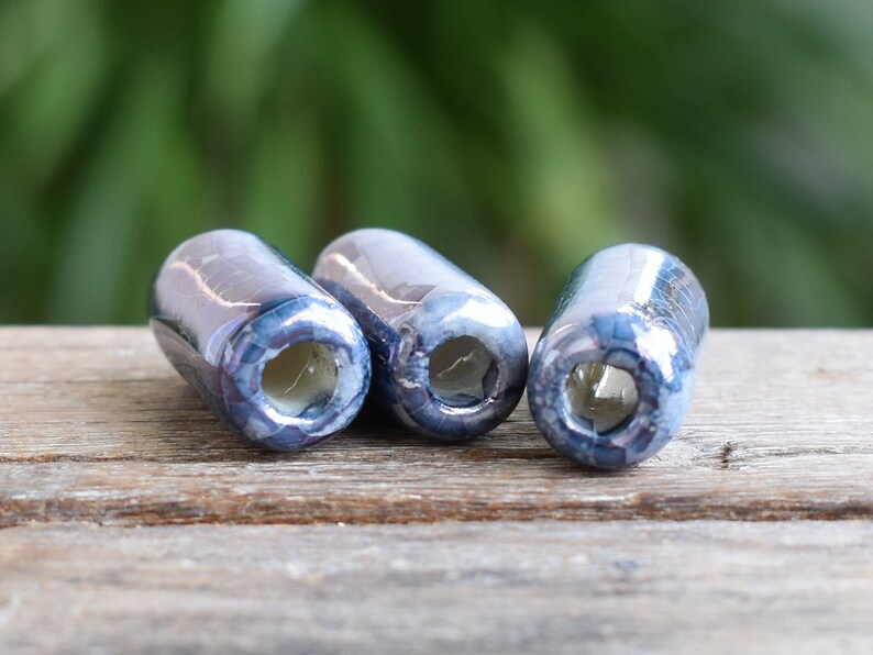 2 pcs-Ceramic Slider bead for 4mm Round Cord 21mm Enamel Beads Qty 2 Metallic Ceramic Tube Beads