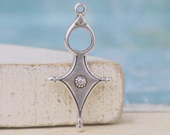 Tuareg Cross Pendant 27mm- Silver ethnic pendant - Cross Charm -Qty 1