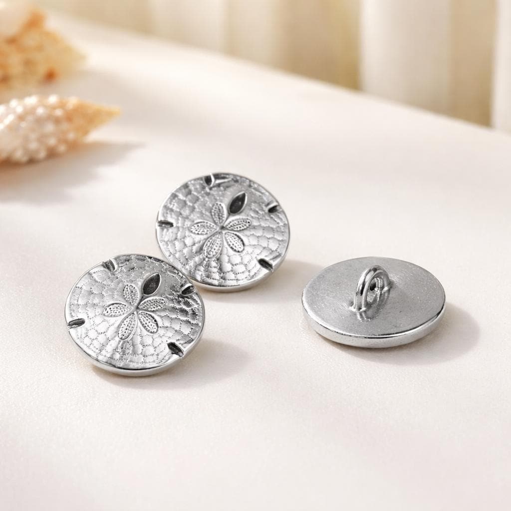 Fine Silver Plated Pewter Sand Dollar Button, Tierra Cast (21mm