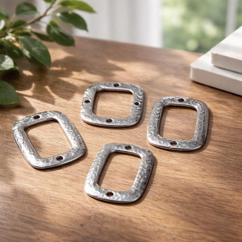 Connettore rettangolare organico - Pendente ad anello - Collegamento rotondo - Pendente ad anello - Componenti per gioielli - Q.tà 2 immagine 1