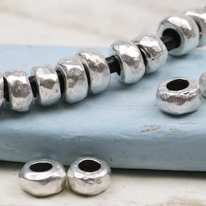 10pcs-9MM Silver irregular beads, silver spacer beads,  metal beads-tube beads-Rondelle bead-Cord FINDINGS-sterling silver plated,QTY 10