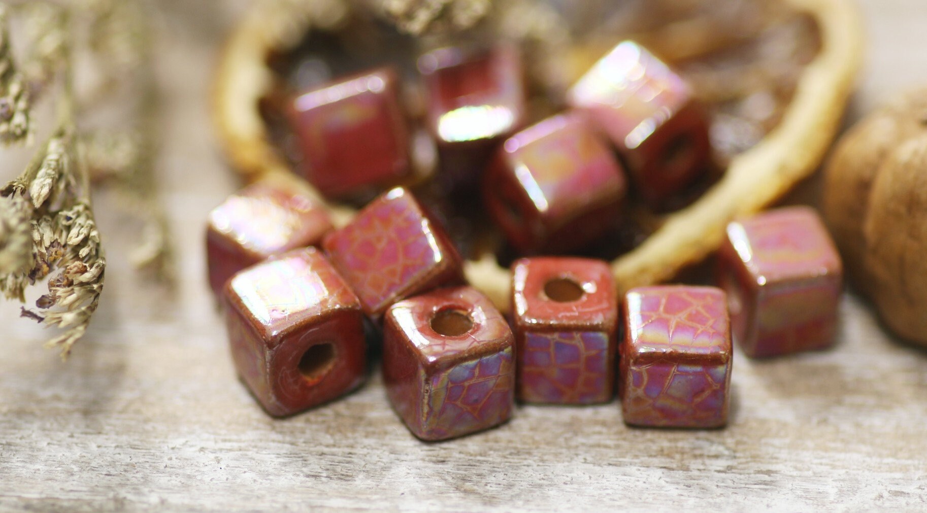 Oil Enameled Dark Red Cube Beadbeads for Leather Cordmykonos Etsy