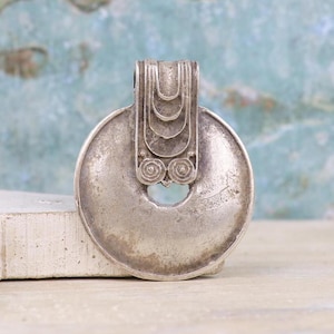 60mm Ethnic Bohemian pendant- large pendant, zamak pendant, round pendant-Silver antique  pendant- QTY 1