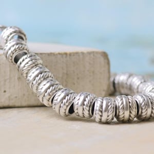Ethnic Bead Slider for 4mm Round cord-Silver Rondelle Baads-Metal Spacers-Silver Washers-ZamakBeads-Qty 6