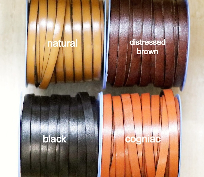 May include: Four spools of leather cord in different colors: natural, distressed brown, black, and cognac.