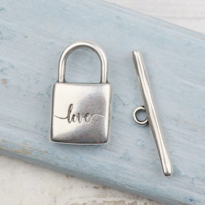 Pendentif Love avec cadenas et fermoir à bascule-22 mm-Porte-bonheur-Plaqué argent sterling-Quantité 1 jeu