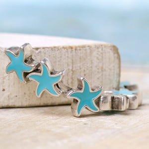 Turquoise Starfish bead with 1.5 hole-Silver antique-Jewelry making supplies