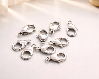 12mm Silver plated Lobster Clasps 12mm-Lobster Clasp Jewelry Clasps, Metal Clasps-Necklace Supplies-Qty 8