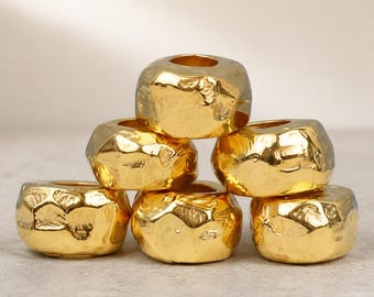 Gold Plated Irregular Tube Beads, Silver Spacer Beads (Pack of 20)