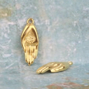 Healing hand pendant, modern style-spiritual metal hand charms, gold plated-jewelry making supplies, QTY 1