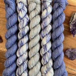 Periwinkle Promise-mini skein set-hand dyed-superwash merino/nylon-knitting-crochet-sparkle-winter-Christmas-sock yarn.