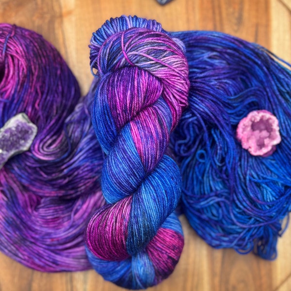 Berry Crush-MADE TO ORDER-hand dyed-superwash merino/nylon-pink-purple-blue-jewel tone-knitting-crochet-indie dyed-yarn-sock-dk-worsted.