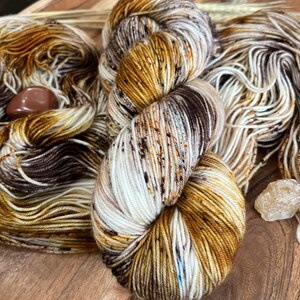 Hello Brewtiful-MADE TO ORDER-hand dyed-superwash merino/nylon-coffee-brown-speckled-knitting-crochet-sock/dk/worsted yarn-indie dyed. image 3