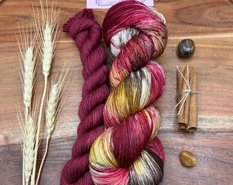Mulled Apple Cider-hand dyed yarn-sock set-superwash merino-nylon-red-brown-speckled-Autumn-Knitting-crochet-indie dyed-wool-fiber-gift