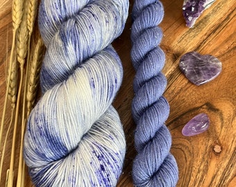 Periwinkle Promise-sock set-hand dyed-superwash merino/nylon-knitting-crochet-purple-gray-silver sparkle-sock yarn-gift