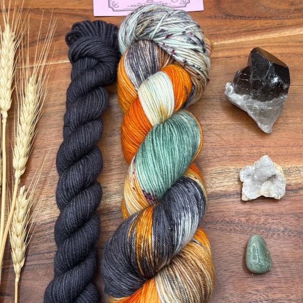 Autumn Witch-hand dyed yarn-sock set-superwash merino