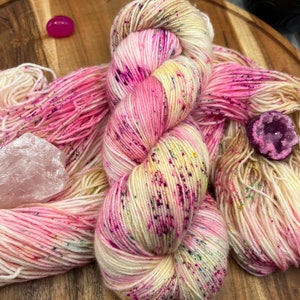 Sweet Melody-MADE TO ORDER-hand dyed-superwash merino/nylon-speckled-pink-berry-knitting-crochet-spring-sock/dk/worsted-yarn-indie dyed