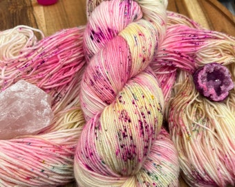 Sweet Melody-MADE TO ORDER-hand dyed-superwash merino/nylon-speckled-pink-berry-knitting-crochet-spring-sock/dk/worsted-yarn-indie dyed