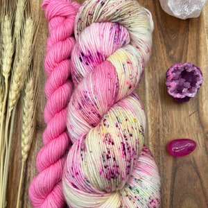 Sweet Melody sock set-hand dyed-superwash merino/nylon-pink-speckled-knitting-crochet-spring-sock yarn-indie dyed.