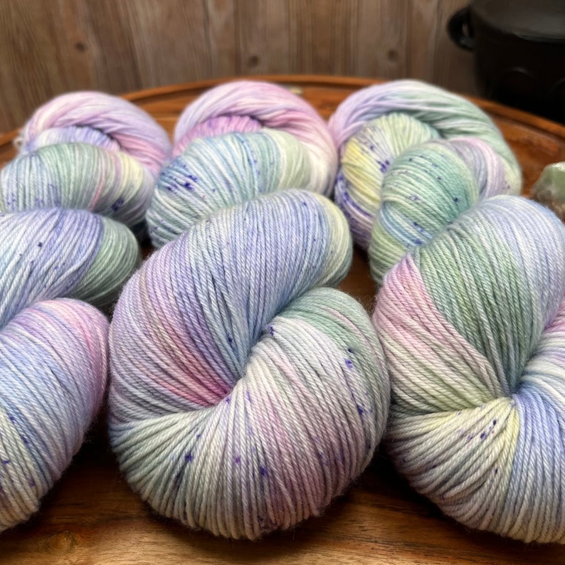 Windsong-hand dyed-superwash merino-nylon-pastel-rainbow-speckled-knit-crochet-spring-Easter-yarn-gift-made to order. image 8