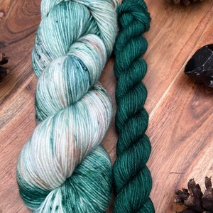 Whispering Pines sock set-hand dyed-superwash merino/nylon-knitting-crochet-green-winter-Christmas-speckled-sock-yarn