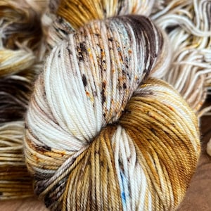 Hello Brewtiful-MADE TO ORDER-hand dyed-superwash merino/nylon-coffee-brown-speckled-knitting-crochet-sock/dk/worsted yarn-indie dyed. image 5