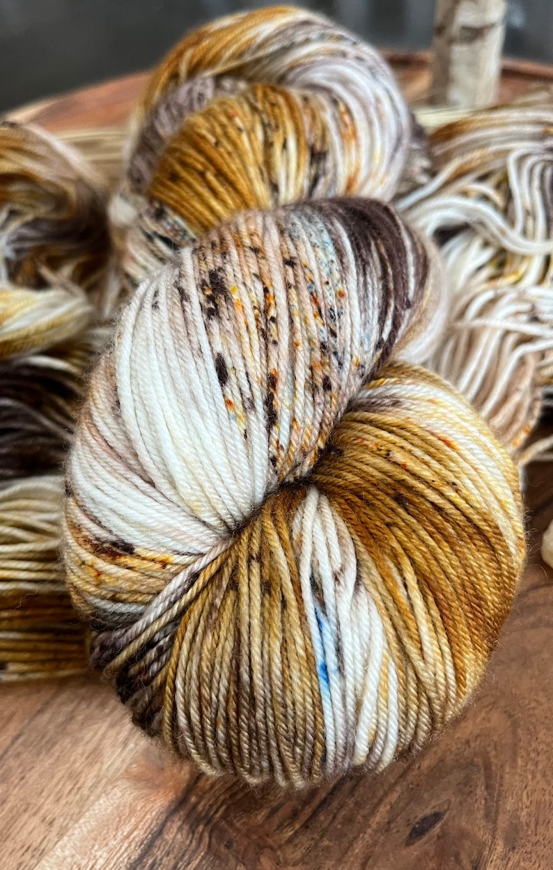 Hello Brewtiful-MADE TO ORDER-hand dyed-superwash merino/nylon-coffee-brown-speckled-knitting-crochet-sock/dk/worsted yarn-indie dyed. image 5