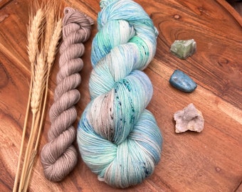 Driftwood sock set-hand dyed yarn-superwash merino-blue-aqua-sand-speckled-summer-indie dyed wool-gift