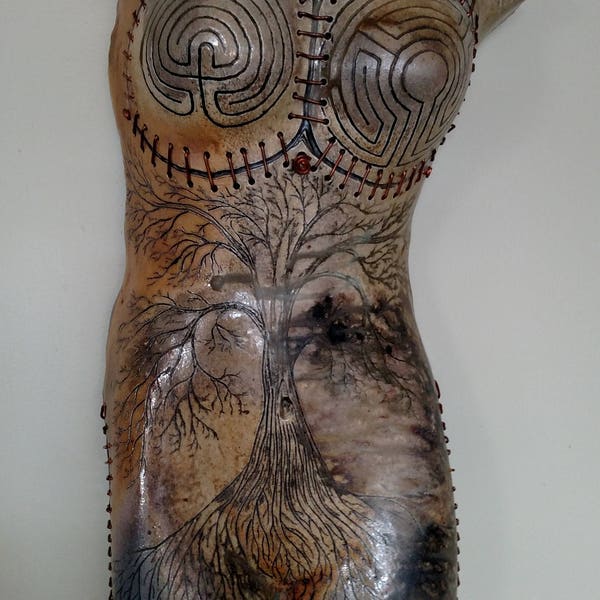 Female torso, ceramic, life size, wood fired, carved
