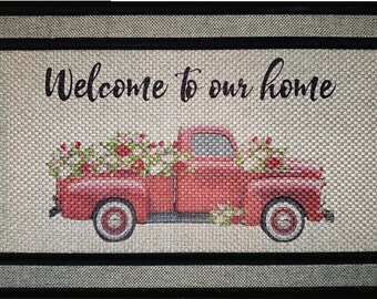 Welcome to our Home Vintage Red Truck Doormat