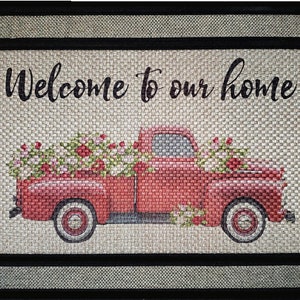 Welcome to our Home Vintage Red Truck Doormat