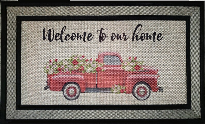Welcome to our Home Vintage Red Truck Doormat