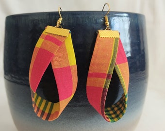 Boucles d'oreilles madras façon goutte  "Fort de France"