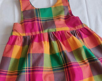Kinderkleid aus Madras und Popeline/Broderie Anglaise, Größen 3 Monate bis 3 Jahre