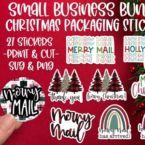 Christmas Stickers Print And Cut, Small Business Christmas Packaging Stickers, PNG,SVG, Silhouette, Cricut,White Edge Sticker,Print Your Own