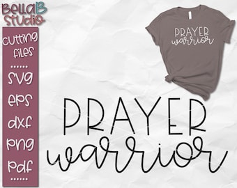 May include: A black and white graphic design with the text "PRAYER warrior" in a handwritten style.