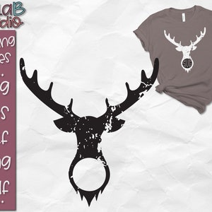 Grunge SVG, Distressed SVG, Deer Head Svg, Monogram Frame Svg, T Shirt, Cut file, Svg Files, Silhouette, Cricut, Png Dxf