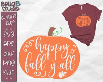 Fall SVG, Happy Fall Yall SVG, Pumpkin Svg, Autumn SVG, Pumpkin Cut File Fall Cut File, Silhouette, Cricut, Svg File, Png, Dxf