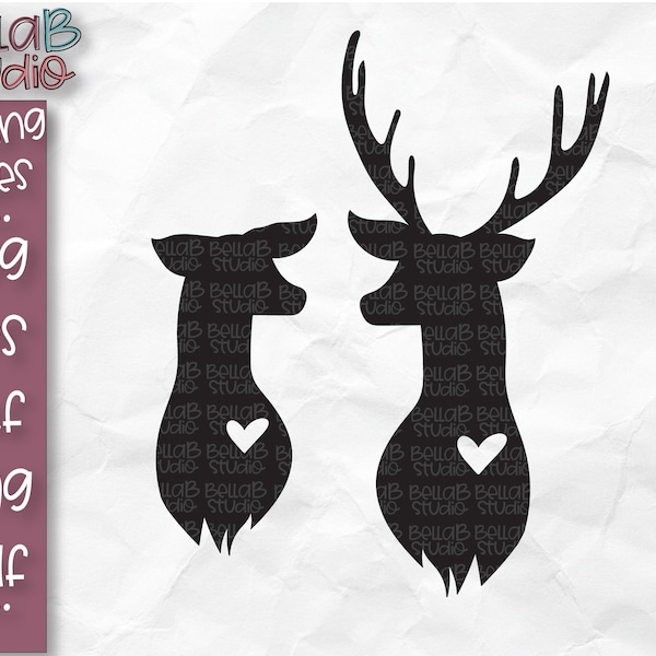 SVG Files, Deer Head Svg, Buck and Doe SVG, Valentine's SVG File, His and Hers, Svg cutting Files For Silhouette, Cricut, Instant download